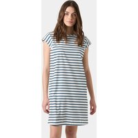White Helly Hansen Thalia Shift Dress, XS, with navy horizontal stripes and short sleeves.