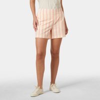Orange Helly Hansen women's shorts with vertical stripes, mid-thigh length, tailored fit, and side pockets.