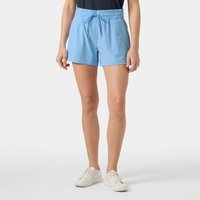Blue Helly Hansen women's Thalia shorts, XS, with elastic waistband and drawstring, worn by model with white sneakers.