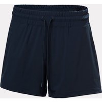 Navy blue women's shorts with elastic waistband and drawstring, featuring a relaxed fit and lightweight fabric.