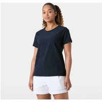 Navy Helly Hansen Women's Thalia T-Shirt, short sleeves, crew neck, size XS, worn by model standing against white background.
