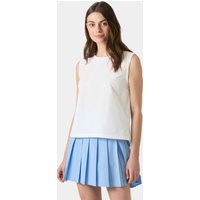 White Helly Hansen women's tank top, sleeveless with a relaxed fit, worn by a model with long brown hair.