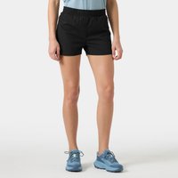 Black Helly Hansen women's trail shorts, elastic waistband, mid-thigh length, lightweight fabric, size L.