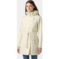 White Helly Hansen women's trench coat, hooded, belted waist, zippered pockets, size S.