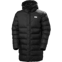 Black Helly Hansen Oslo Puffer coat with hood, quilted design, and logo on chest.
