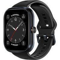Black Honor Choice QCY smartwatch with 1.95" AMOLED display, round dial, and adjustable black strap.