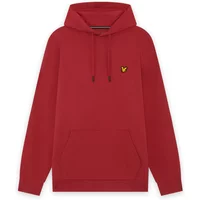 Red hooded sweatshirt by Lyle & Scott with front pocket and small yellow eagle logo on chest.