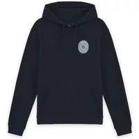 Black hooded sweatshirt by Lyle & Scott with front graphic logo, drawstring hood, and kangaroo pocket.