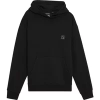 Black Lyle & Scott hooded sweatshirt with front pocket and small embroidered logo on chest.