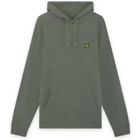 Gray Lyle & Scott hooded sweatshirt with raglan sleeves, front pocket, and yellow eagle logo on chest.