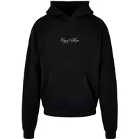 Black hooded sweatshirt by Mister Tee with "City of Angels" text on chest, front pocket, and ribbed cuffs.