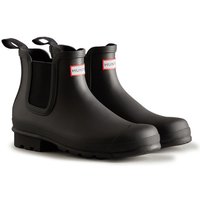 Black Hunter Original Chelsea boots, UK 9, with elastic side panels and pull tabs, featuring a matte finish.