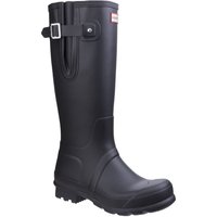 Black Hunter men's wellies with side buckle, adjustable strap, and textured sole, UK size 11.