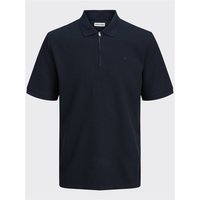 Navy Jack & Jones Austin Zip Polo, short sleeves, zip collar, small logo on chest, size S.