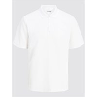 White Jack & Jones Austin zip polo, short sleeves, medium size, with a sleek collar and front zipper detail.