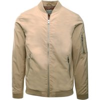 Beige Jack & Jones bomber jacket, zip closure, ribbed cuffs, and hem, with sleeve pocket, size 2XL.
