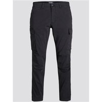 Black Jack & Jones carrot fit cargo trousers with side pockets and tapered legs, size 30L.