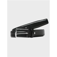 Black leather Jack & Jones Christopher belt with silver buckle, smooth finish, size L.