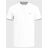 White Jack & Jones cotton polo shirt, short sleeves, black trim on collar and sleeves, buttoned placket, size L.