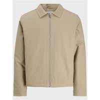 Beige Jack & Jones Dover Worker Jacket with zip closure, classic collar, and long sleeves in size M.