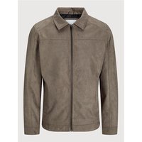 Brown Jack & Jones Dylan coat, suede-like texture, zip front, collared, long sleeves, XL size.