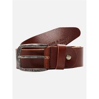 Brown Jack & Jones leather belt with silver buckle and embossed logo, size XL.