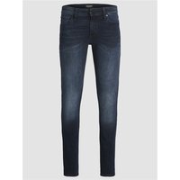 Blue denim skinny fit jeans with subtle fading and classic five-pocket design.