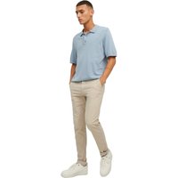 Off white Jack & Jones Marco cotton men's chino pants, slim fit, with side and back pockets, worn with a light blue polo.