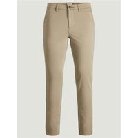 Brown/beige Jack & Jones slim fit chinos with button closure, belt loops, and side pockets, size 28S.