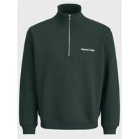 Forest green Jack & Jones Norrebro zip sweat, high collar, embroidered logo on chest, ribbed cuffs, XL size.
