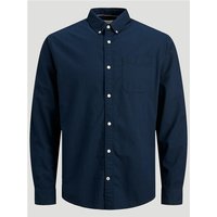 Blue Jack & Jones Oxford shirt, long sleeves, button-down collar, chest pocket, navy blazer color, size M.