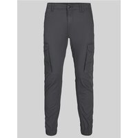 Charcoal Jack & Jones cargo pants with side pockets, button closure, and tapered legs, size 32L.