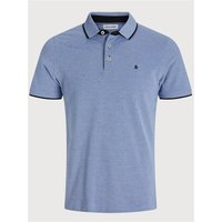 Bright cobalt Jack & Jones polo shirt, short sleeves, buttoned collar, black trim, size XL.
