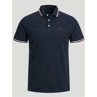 Navy Jack & Jones polo shirt, white and red striped collar and cuffs, button placket, size XL.
