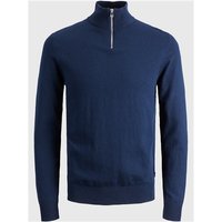 Blue Jack & Jones half zip jumper with high collar and ribbed cuffs, medium size, navy blazer color.