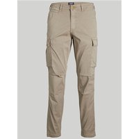 Beige Jack & Jones cargo trousers with regular fit, multiple pockets, and button closure, size 34R.