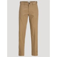 Brown Jack & Jones relaxed fit chino trousers with button closure and belt loops, size 36L.
