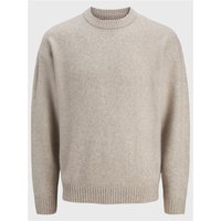 Beige Jack & Jones knit crew neck jumper, ribbed cuffs and hem, soft texture, size 2XL.