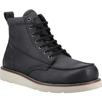 Black leather ankle boots with white sole, lace-up design, and stitched detailing by Jack & Jones.