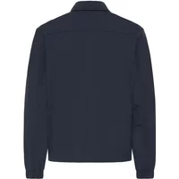 Navy blue casual jacket with a classic collar, long sleeves, and a straight hem.