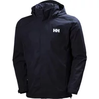 Black Helly Hansen Dubliner jacket with hood, front zipper, and white HH logo on chest.