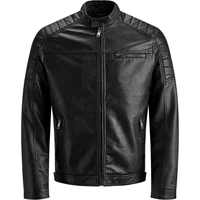 Black Jack & Jones Rocky jacket with quilted shoulders, zip closure, and side pockets.