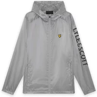 Gray Lyle & Scott jacket with hood, yellow eagle logo on chest, and black "LYLE & SCOTT" text on the sleeve.