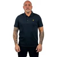 Black Lyle & Scott jersey polo shirt with short sleeves and yellow eagle logo on chest.