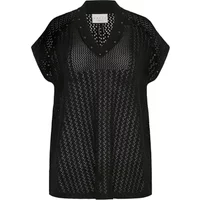 Black knitted women's poncho by KAFFE Curve with V-neck and short sleeves.