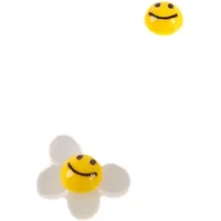 Ladies' glasses chain with yellow smiley face and white flower charms, by 24 Colours.
