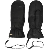Black Athlecia Cassiel women's leather mittens with elastic cuffs and wrist straps.