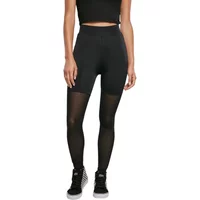 High-waisted black leggings with mesh panels, designed for plus sizes, by Urban Classics Tech Mesh.