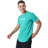 Turquoise Project X Paris T-shirt with white logo on chest, short sleeves, and ribbed cuffs.