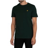 Dark green Lyle & Scott T-shirt with small yellow logo on chest, short sleeves, and crew neck.